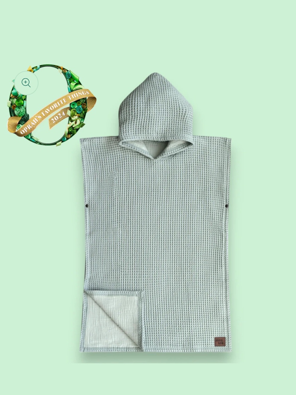 Jade & Kai Organic Waffle Cotton Hooded Poncho Bath Beach Towel Fog Grey NWT